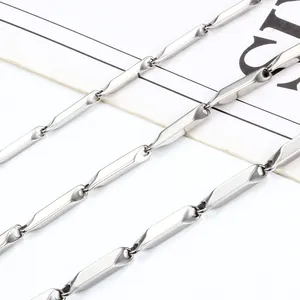 Polished silver stainless steel rectangle link chain with minimalist modern design