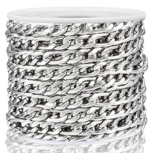 Polished silver stainless steel curb chain spool for DIY jewelry making and necklaces