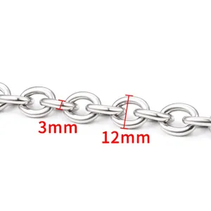 Catena a O ovale in acciaio inossidabile da 12mm con spessore di 3mm in argento