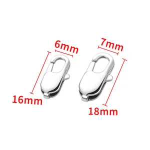 Polished stainless steel square lobster clasps in 16mm and 18mm sizes for jewelry making