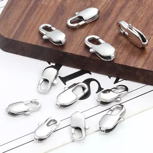 High Polished Stainless Steel Square Lobster Clasp Jewelry Connector For DIY Necklace Bracelet Making Large Cuban Style Findings
