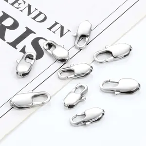 Polished silver stainless steel square lobster clasps for DIY Cuban jewelry making