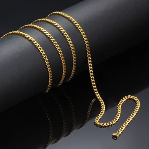 Polished gold curb link chain made of stainless steel for DIY jewelry on black stand