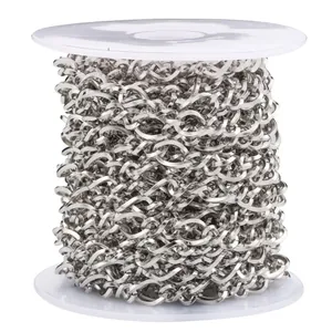 Cadena de eslabones cuadrados de acero inoxidable plateado en carrete para joyas DIY