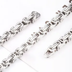 Polished silver stainless steel Byzantine square chain necklace for hip-hop fashion style