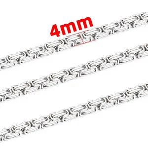 4mm silver stainless steel Byzantine chain with geometric interlocking links for men and women