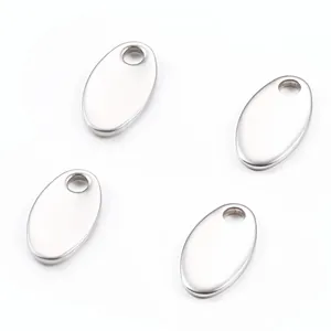 Pack of 4 oval stainless steel blank pendant charms for DIY jewelry making extensions