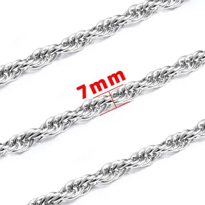 Gedetailleerde 7mm zilveren roestvrijstalen koordketting met gepolijste afwerking voor DIY