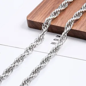 Gepolijste zilveren roestvrijstalen getordeerde touwketting voor moderne mode-sieraden