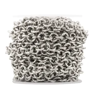 Rouleau de chaîne en acier inoxydable argenté avec maillons ronds gaufrés pour bijoux DIY
