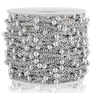 Roll of polished silver stainless steel satellite bead chain for DIY jewelry making