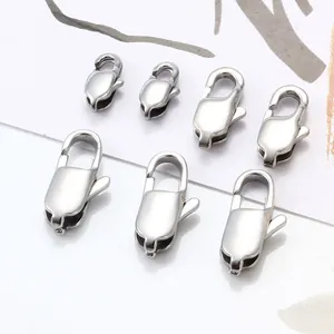 Polished silver stainless steel lobster clasps in three sizes for DIY jewelry projects