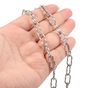 Collana a catena ovale in acciaio inossidabile argento testurizzato per gioielli fai da te