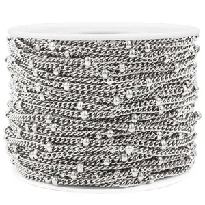 Macro view of silver stainless steel satellite chain bulk roll for jewelry making