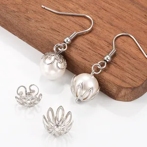 Stainless Steel Hollow Flower Bead Caps Artificial Pearl Petal Spacers DIY Jewelry Making Findings Trumpet Flower Bead Caps Metal Accessories