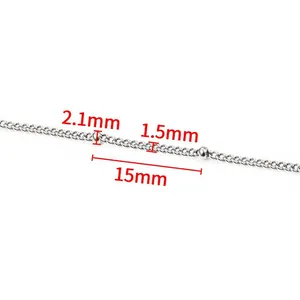 Silver stainless steel curb chain with 2.1mm beads and 1.5mm width for jewelry DIY