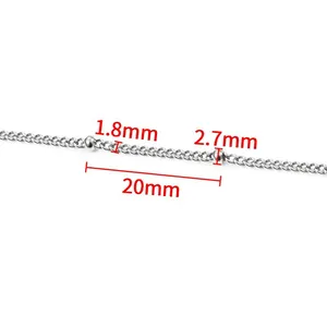 Minimalistische 1,8 mm Edelstahl-Satellitenkette mit 2,7 mm Perlen und 20 mm Abstand