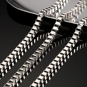 Polished silver stainless steel box chains for DIY necklaces in minimalist punk style