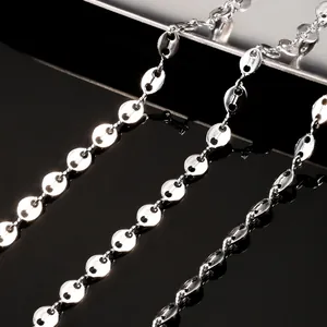 Glossy silver stainless steel coffee bean chain necklace with polished link design