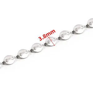 Polished stainless steel 3.8mm coffee bean link chain for DIY jewelry making