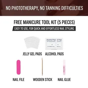 5-piece professional press-on nail tool kit with adhesive tabs and glue