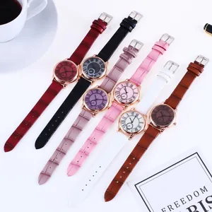 Set of fashion quartz watches with roman numerals and embossed leather straps in many colors