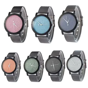 Starry sky dial quartz watches with moon hands and Milanese mesh straps in various colors