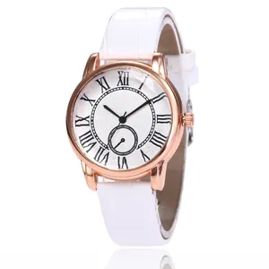 Classic white leather strap quartz watch with rose gold case and Roman numeral dial