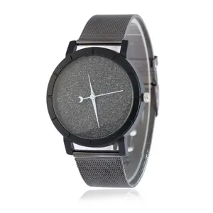 Minimalist Men Women Starry Sky Stardust Dial Quartz Watch Moon Pointer Alloy Milanese Mesh Strap Casual Unisex Wristwatch
