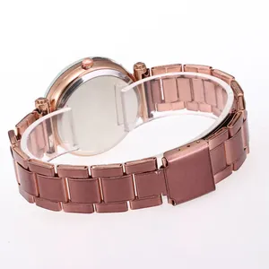 Elegant rose gold steel watch with starry sky dial and 12 crystal markers for women