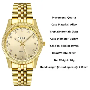 Spécifications de la montre à quartz dorée avec boîtier 38mm et index en cristal pur