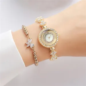 Elegante set orologio al quarzo dorato da donna con cinturino floreale e bracciale farfalla