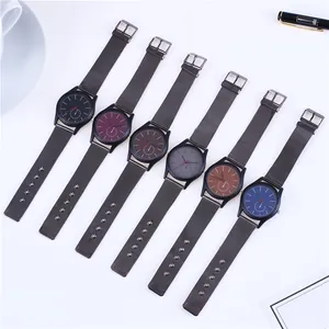 Collection of minimalist quartz watches with mesh straps in six different elegant dial colors