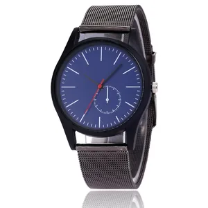 Business men's watch with navy blue dial, black case and steel mesh strap in gunmetal finish