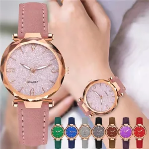 Women's quartz watch with star sky dial and geometric cut glass in multiple colors