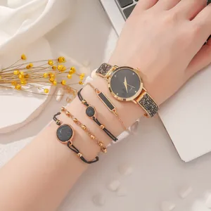 Elegante Damen Gold Legierung Quarz Uhr Und Strass Armbänder Sternenhimmel Zifferblatt Mode Schmuck Für Tägliche Geschenk Damen