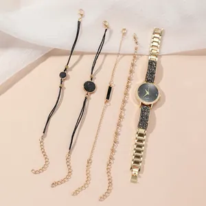 Elegantes 5-teiliges Quarzuhren-Set mit schwarzem Sternenzifferblatt und Goldarmbändern