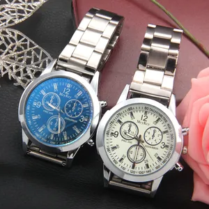Men's business steel watch with multi-function sub-dials and colorful blue light mirror