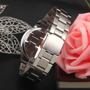 Men's silver stainless steel watch with blue mirror glass and luxury metal strap
