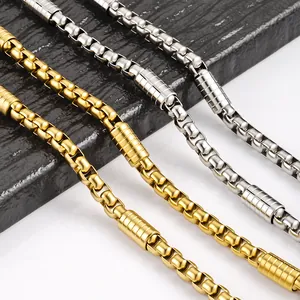 Stainless Steel Box Chain With Horizontal Textured Tube 5mm DIY Jewelry Making Necklace Bracelet Accessory Non-Fading Chain