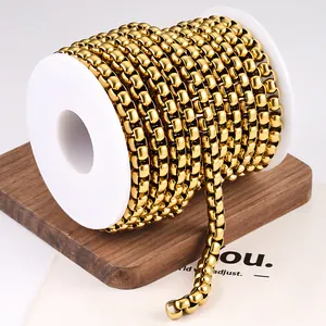 6mm goldene Box-Kette auf Spule, 18k vergoldeter Edelstahl für DIY-Schmuckherstellung