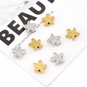 Set of gold and silver starfish spacer beads made of stainless steel for DIY jewelry
