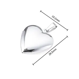 Polished stainless steel heart locket pendant with 19.2mm x 28.5mm size dimensions