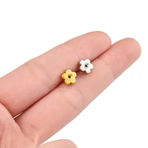 18K gold-plated stainless steel 3D flower beads for DIY necklace and bracelet jewelry