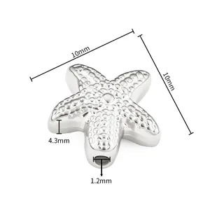 Silver starfish stainless steel spacer bead with 10mm dimension and 1.2mm hole for DIY jewelry