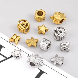 Roestvrij Stalen Tussenkralen Met Groot Gat Voor DIY Sieraden Maken 18K Verguld Zilver Hart Ster Schildpad Vlinder Zeester Charms