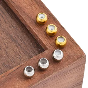 Detail of adjustable vacuum plated stainless steel beads with silicone core for DIY jewelry