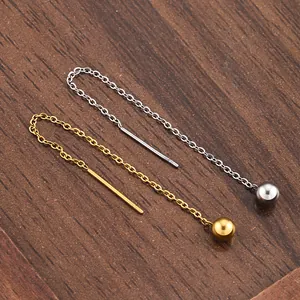 Orecchini a catenella minimalisti in acciaio con sfere in oro e argento lucido
