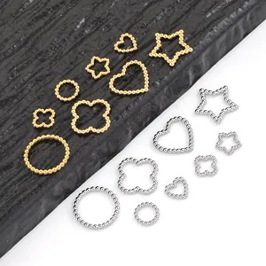 Stainless Steel Beaded Geometric Pendants Gold Silver Plated Heart Star Round Clover Charms For DIY Jewelry Making Findings