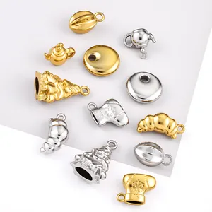 Polished stainless steel pendants including teapot and Christmas tree for DIY jewelry making